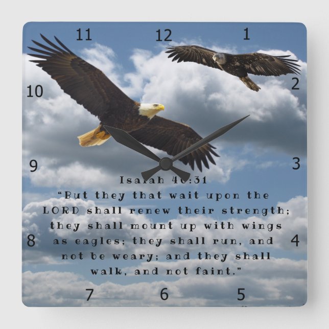 ISAIAH 40:31 SQUARE WALL CLOCK (Front)