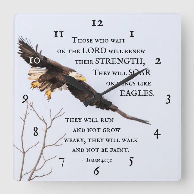 Isaiah 40:31 Those who wait on the Lord, Bible Square Wall Clock (Front)