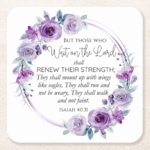 Isaiah 40:31 Those who Wait on the Lord Floral Square Paper Coaster