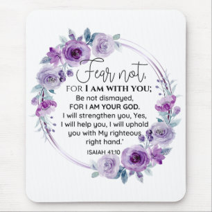 Isaiah 41:10 Fear not Purple Floral Scripture Mouse Pad