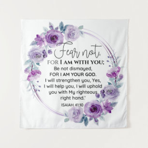 Isaiah 41:10 Fear not Purple Floral Scripture Tapestry