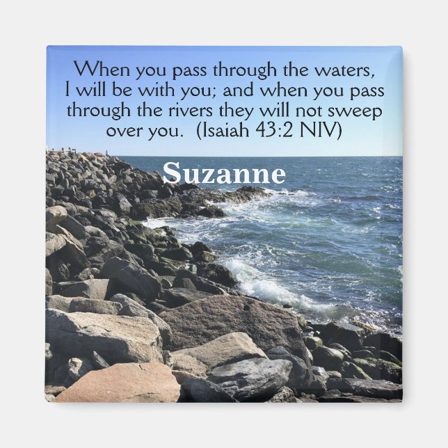 Isaiah 43:2 I Will Be With You Photo of Ocean Magnet (Front)