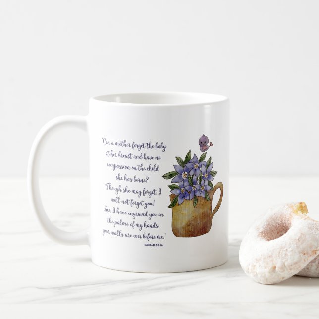 Isaiah 49 Bible Verse Scripture  Coffee Mug (With Donut)