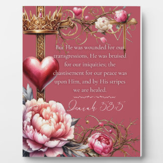 Isaiah 53:5 Healing Scripture | Watercolor Pink Plaque
