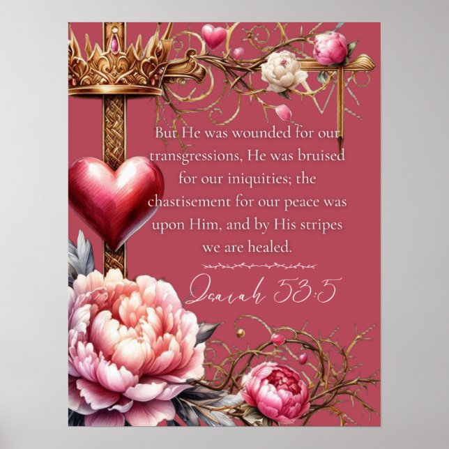 Isaiah 53:5 Healing Scripture | Watercolor Pink Poster (Front)