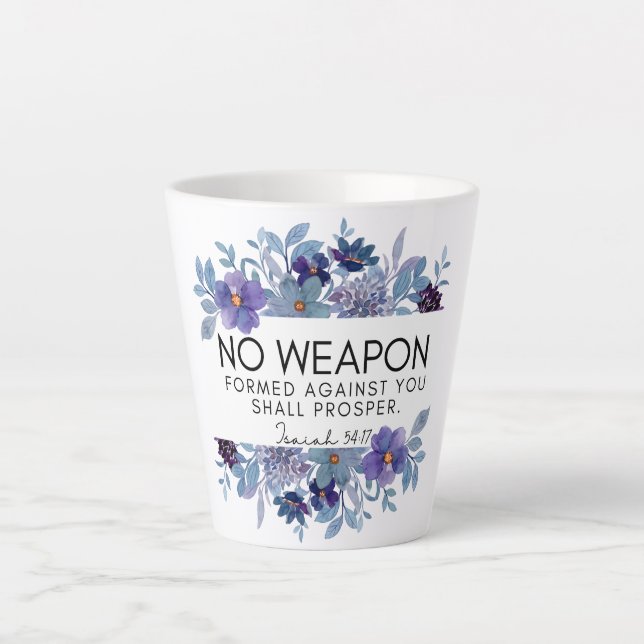 Isaiah 54:17 No Weapon Christian Floral Latte Mug (Front)
