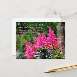 Isaiah 61:11 Pink Floral Inspirational Postcard