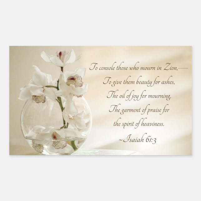 Isaiah 61:3 Beauty for Ashes, Bible Verse, Orchid Sticker (Front)