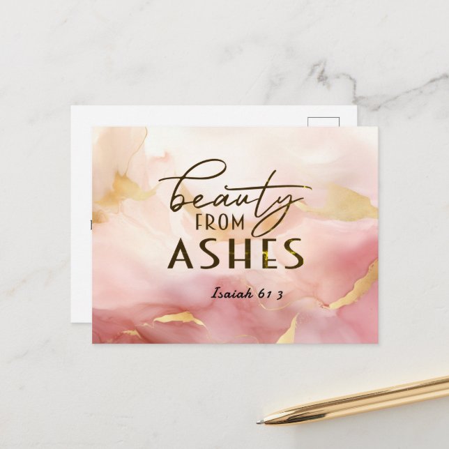 Isaiah 61 3 Beauty from Ashes Bible Verse Pink  Postcard (Front/Back In Situ)