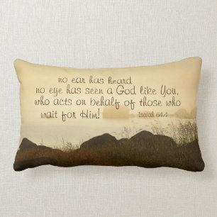 Isaiah 64:4 Bible Verse Beautiful Ocean Shorline Lumbar Pillow