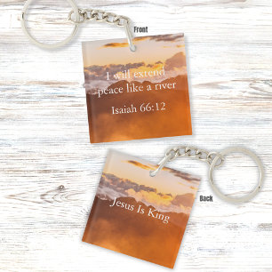 Isaiah 66:12 Bible Verse – Mountain Sunset Design Keychain