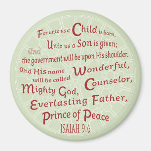 Isaiah 9:6 Bible Verse  in Christmas Colours Magnet