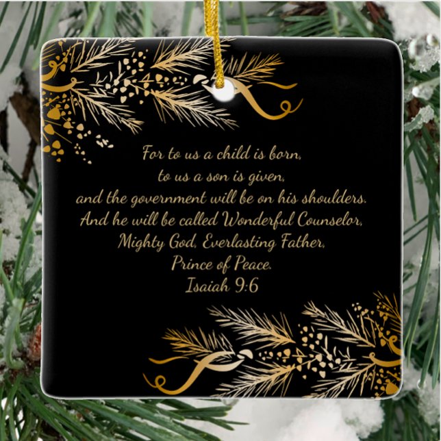 Isaiah 9:6 Christian Personalized Christmas Gift  Ceramic Ornament (Personalize Wonderful Counselor, Prince of Peace Christmas Inspirational Scripture Gift Ornament.)
