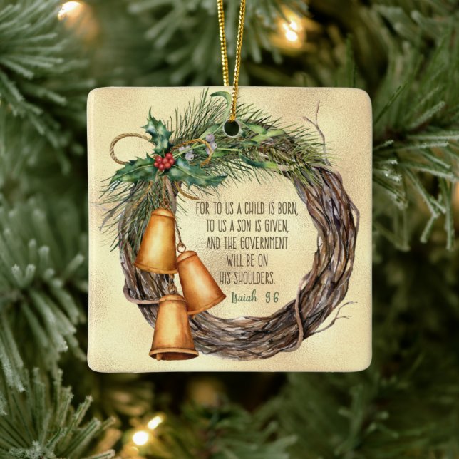 Isaiah 9:6 Christmas Bible Quote Wreath Ceramic Ornament (Tree)