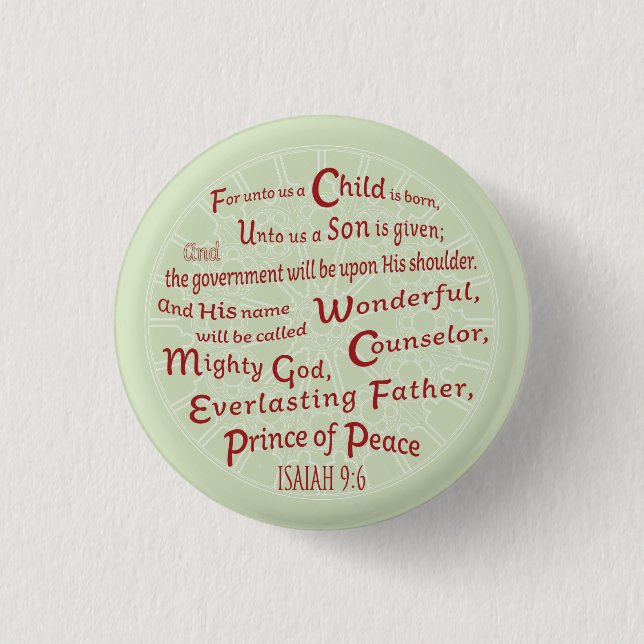 Isaiah 9:6 Christmas Bible Verse 1 Inch Round Button (Front)