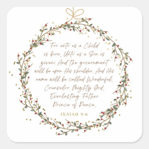 Isaiah 9:6 Christmas Bible Verse Square Sticker