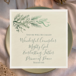 Isaiah 9:6 Elegant Unique Greenery Pine Christmas Napkin