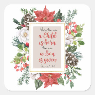 Isaiah 9:6 For to us a Child is Born Christmas Square Sticker