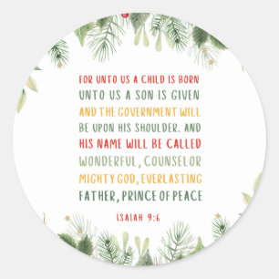 Isaiah 9:6 For Unto Us A Child is Born Christmas Classic Round Sticker