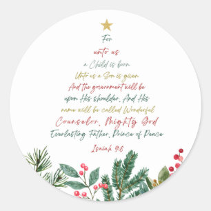 Isaiah 9:6 For Unto Us A Child is Born Christmas Classic Round Sticker