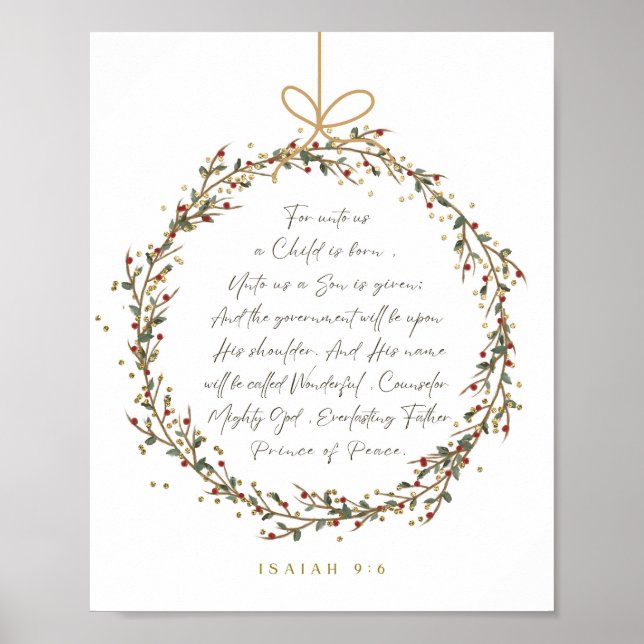 Isaiah 9:6 For Unto Us A Child is Born Christmas Poster (Front)