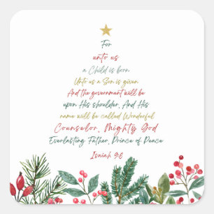 Isaiah 9:6 For Unto Us A Child is Born Christmas Square Sticker