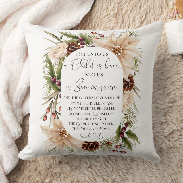 Isaiah 9:6 For unto us Christmas Oval Floral Frame Throw Pillow (Blanket)