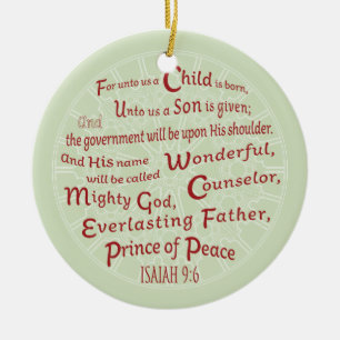 Isaiah 9:6 in Christmas Colours Ceramic Ornament