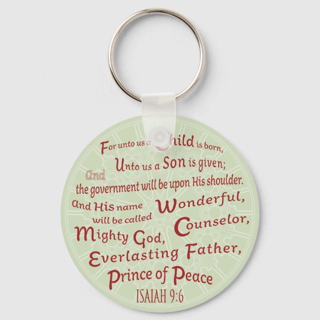 Isaiah 9:6 in Christmas Colours Keychain (Front)