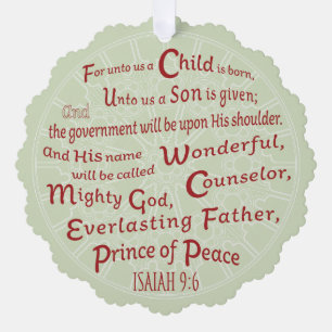 Isaiah 9:6 in Christmas Colours Ornament Card