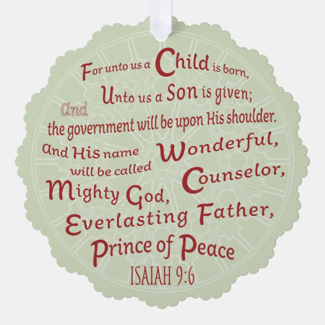 Isaiah 9:6 in Christmas Colours Ornament Card (Front)
