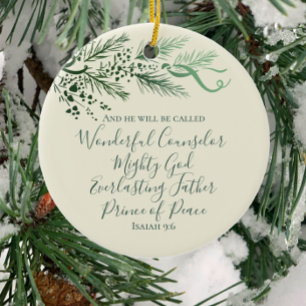 Isaiah 9:6 Personalized Modern Pine Christmas Gift Ceramic Ornament