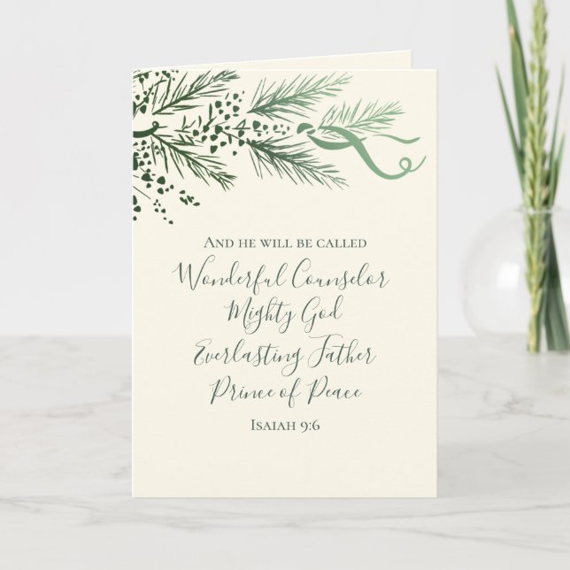 Isaiah 9:6 Scripture Pine & Bow Photo Christmas Holiday Card (Front)