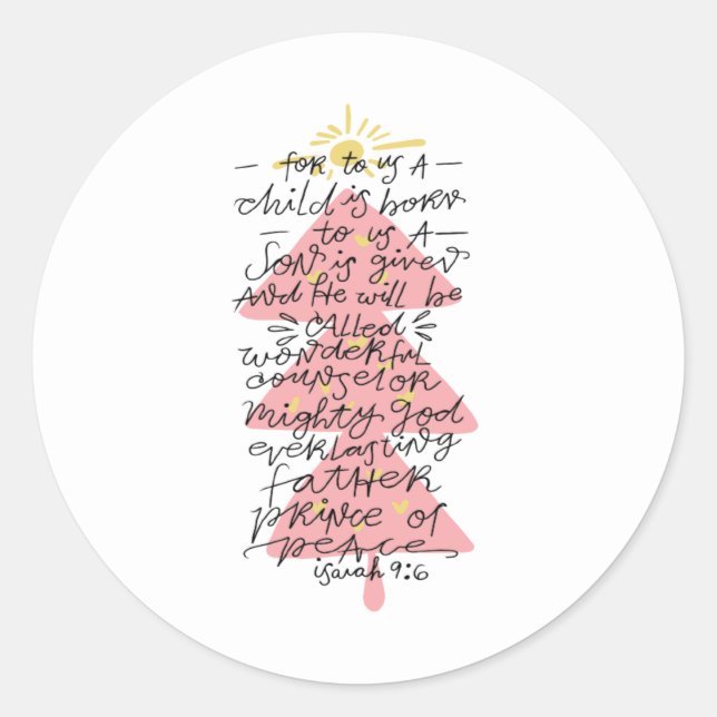 Isaiah 9:6 Typography Christmas Bible Verse   Classic Round Sticker (Front)