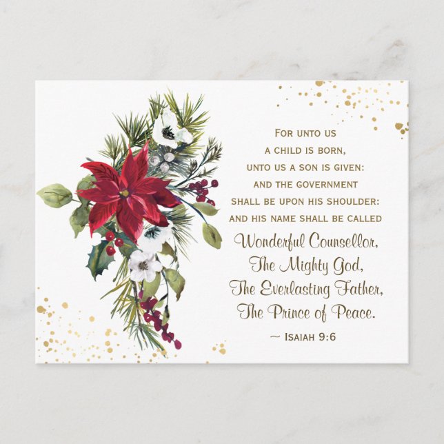 Isaiah 9:6 Unto Us A Child is Born Bible Christmas Postcard (Front)