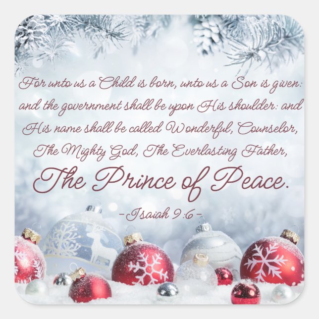 Isaiah 9:6 Unto us a Child is Born Christmas Square Sticker (Front)