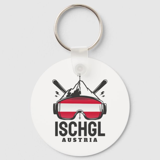Ischgl Austria Ski Resort Retro Skiing  Keychain (Front)