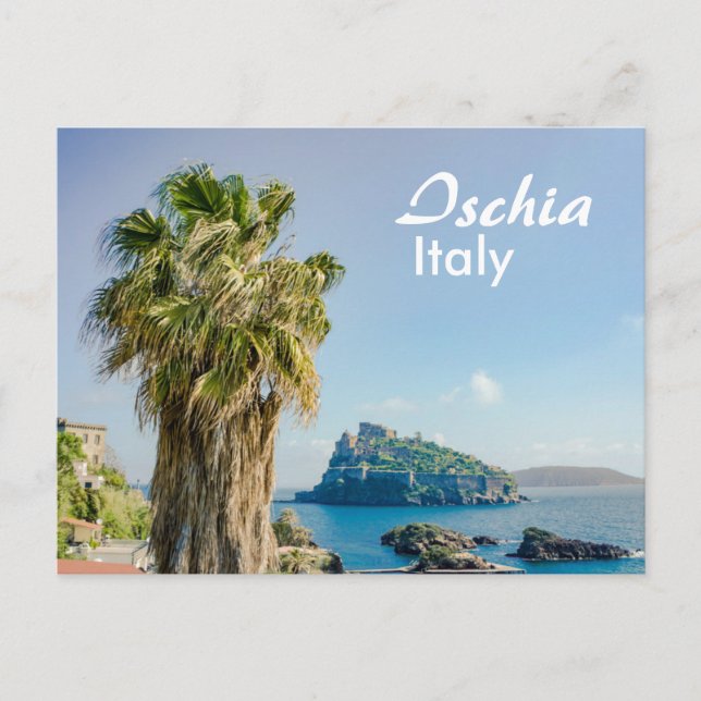 Ischia in Italy Palm Tree with Castello Aragonese Postcard (Front)