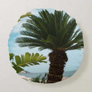 Ischia Ponte Oceanfront Palm Serenity 1 Round Pillow