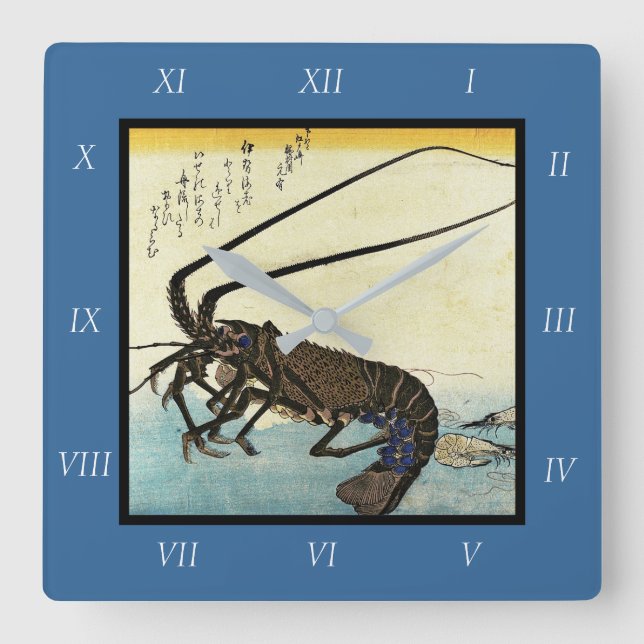 Iseebi & Ebi - Crawfish (Spiny Lobster) and Shrimp Square Wall Clock (Front)