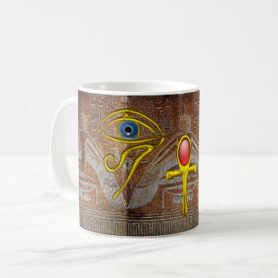 ISIS,GOLD ANKH AND BLUE HORUS EYE Brown Coffee Mug