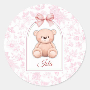 Isla   Custom Pink Teddy Bear Nursery Design  Classic Round Sticker
