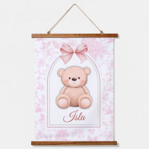 Isla   Custom Pink Teddy Bear Nursery Design  Hanging Tapestry