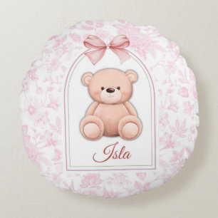 Isla   Custom Pink Teddy Bear Nursery Design  Round Pillow