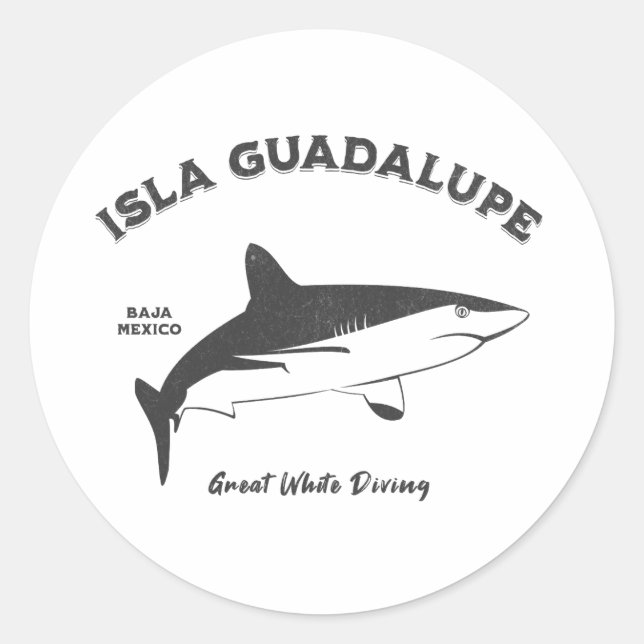 Isla Guadalupe Great White Shark Diving distressed Classic Round Sticker (Front)