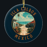 Isla Holbox Mexico Travel Art Vintage Ceramic Ornament<br><div class="desc">Isla Holbox Mexico vector art design. It's part of the Yum Balam Nature Reserve and separated from the mainland by the Yalahau Lagoon,  which is home to flamingos and pelicans.</div>