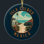 Isla Holbox Mexico Travel Art Vintage Ceramic Ornament<br><div class="desc">Isla Holbox Mexico vector art design. It's part of the Yum Balam Nature Reserve and separated from the mainland by the Yalahau Lagoon,  which is home to flamingos and pelicans.</div>