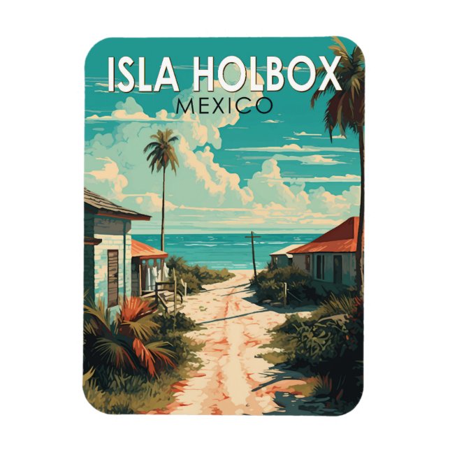 Isla Holbox Mexico Travel Art Vintage Magnet (Vertical)