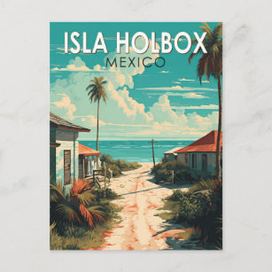 Isla Holbox Mexico Travel Art Vintage Postcard