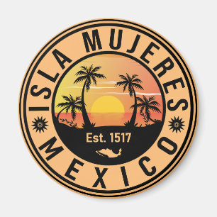Isla Mujeres Mexico Retro Sunset Souvenirs Palm Magnet
